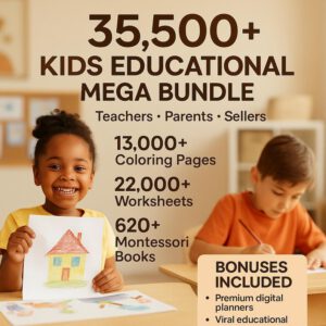 35,500+ Kids Worksheets PLR MRR Resell Rights Coloring Pages Educational Printables Bundle