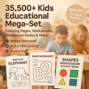 35,500+ Kids Worksheets PLR MRR Resell Rights Coloring Pages Educational Printables Bundle