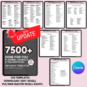 7500 pages Done for you 345 Canva Templates Bundle: Updated 2026/27 PLR Resell Rights Digital Download