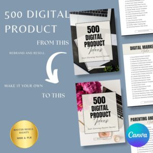500 Passive Income Digital Product Ideas: MRR PLR Canva Templates