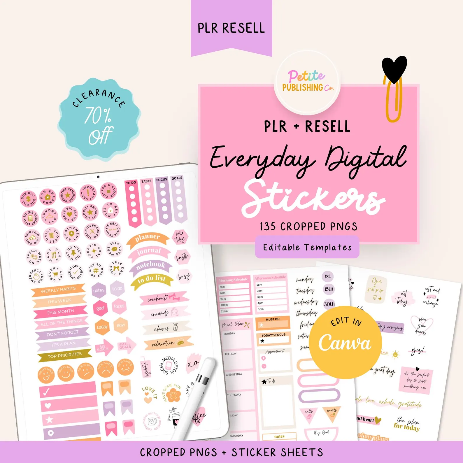 Everyday Digital Stickers, PLR Master Resell Rights, Canva Template, IPAD Sticker Sheets